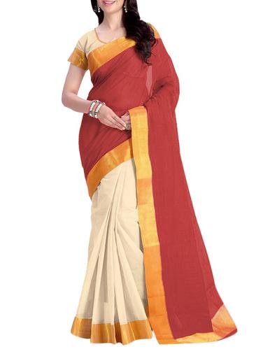 red half and half saree with blouse - 13433450 - Very Small Image - 1
