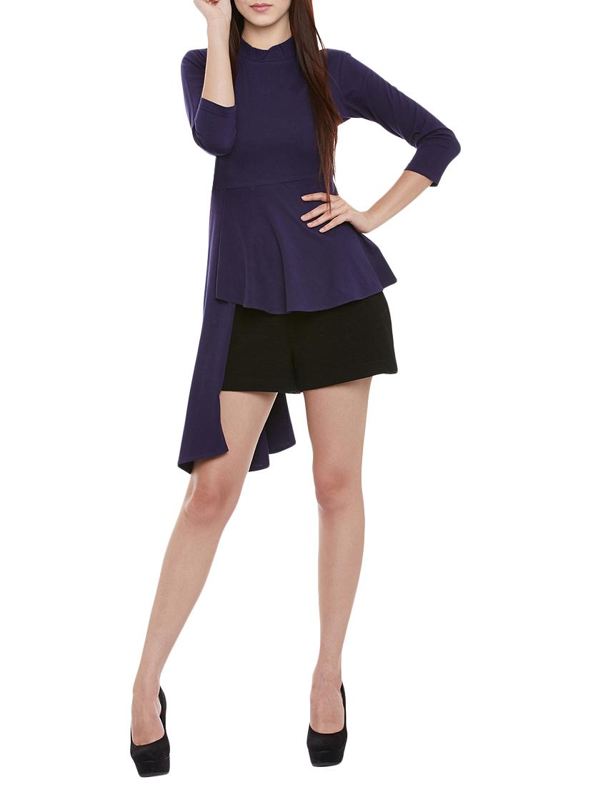 navy blue cotton assymmetric top - 13435810 - Zoom Image - 1