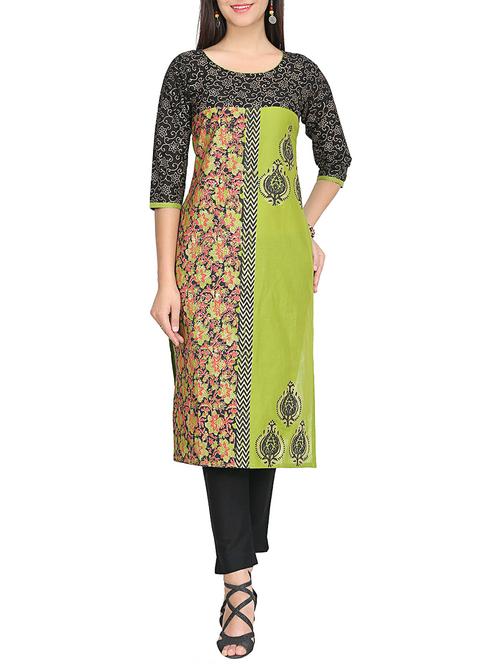 mehandi cotton straight kurta - 13438130 - Very Small Image - 1