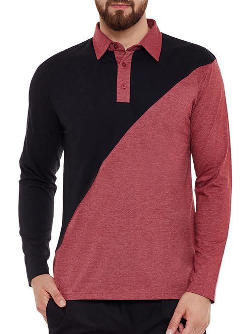 maroon color block polo t-shirt - 13444731 - Standard Image - 1