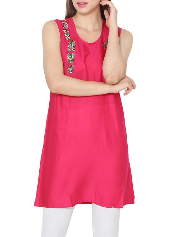 pink viscose aline kurti - 13447859 - Zoom Image - 1