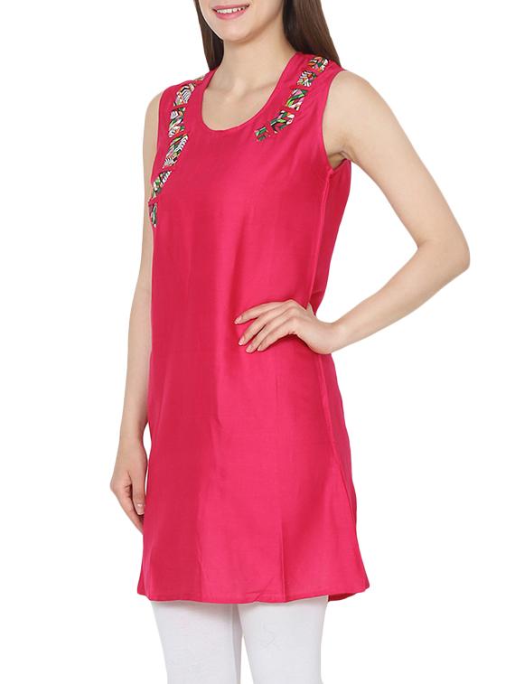 pink viscose aline kurti - 13447859 - Zoom Image - 2