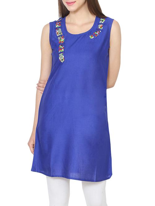 blue viscose aline kurta - 13447860 - Standard Image - 1