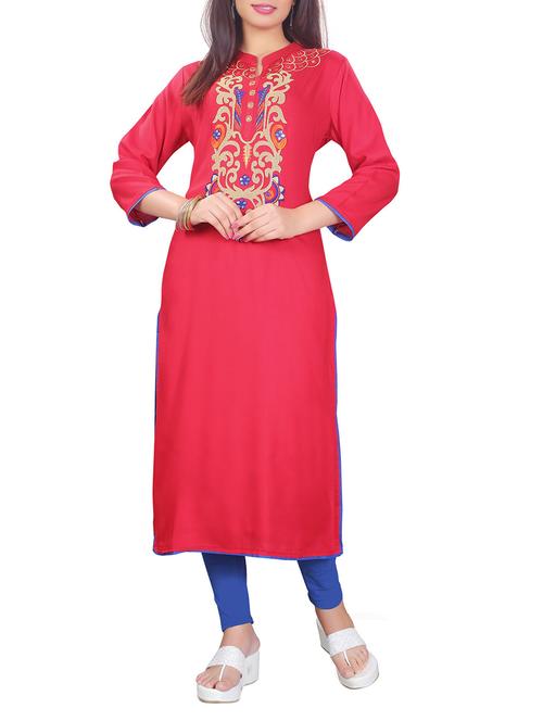 red viscose straight kurta - 13448032 - Very Small Image - 1