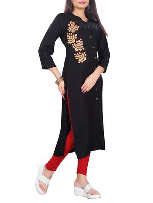 black viscose straight kurta - 13448033 - Standard Image - 2