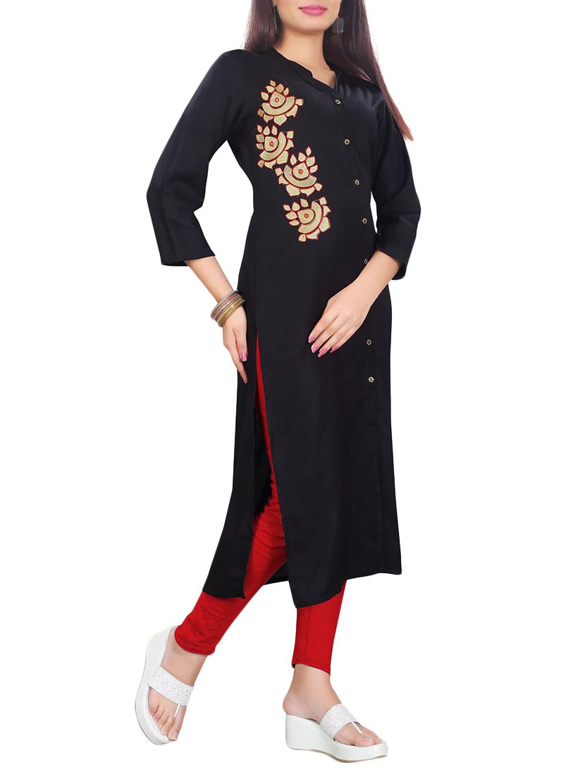 black viscose straight kurta - 13448033 - Zoom Image - 2