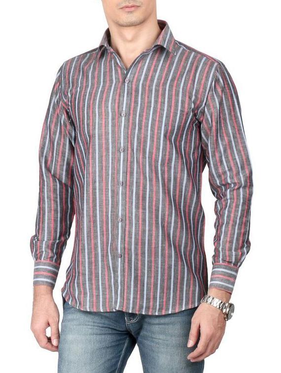 grey cotton striped casual shirt - 13449957 - Zoom Image - 1