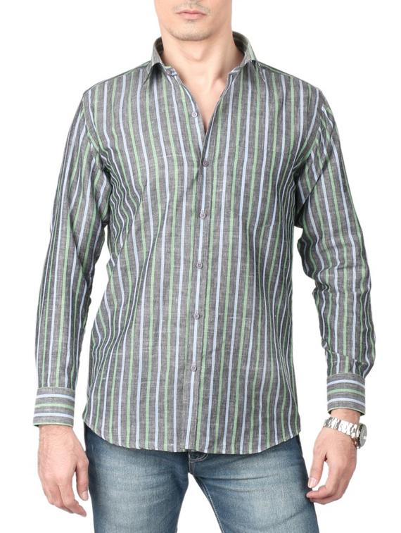 grey cotton striped casual shirt - 13449958 - Zoom Image - 1