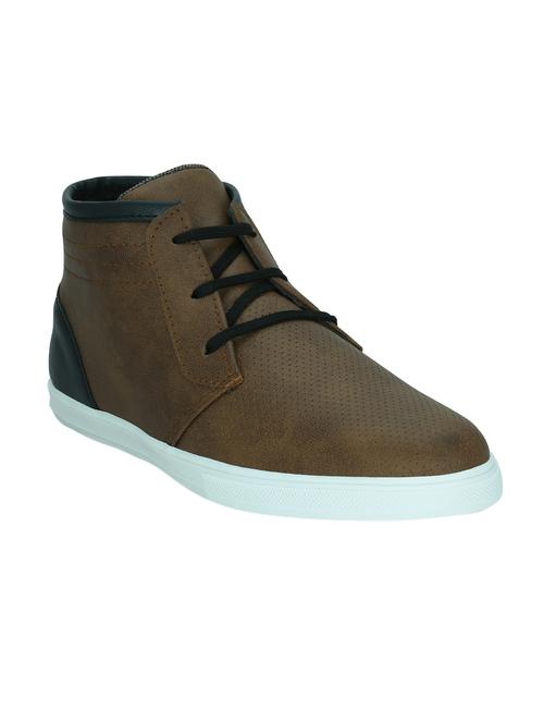 tan leatherette lace up sneaker - 13451216 -  Standard Image - 0