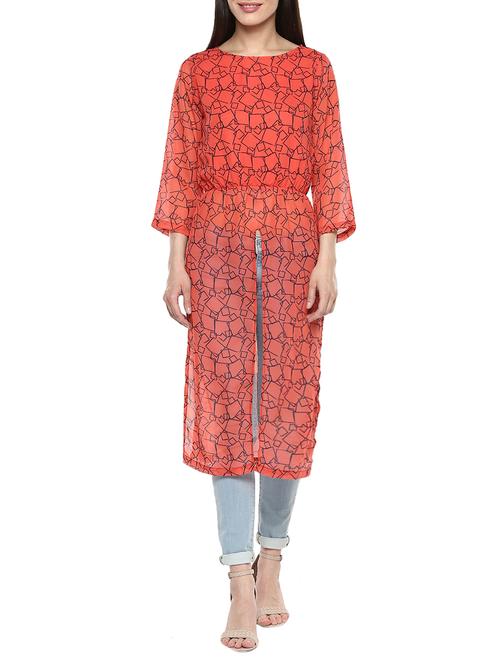 red georgette high slit kurta - 13451439 - Standard Image - 1