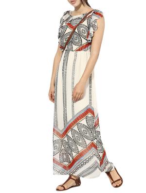 printed ruffle trim maxi dress - 13454985 - Standard Image - 2