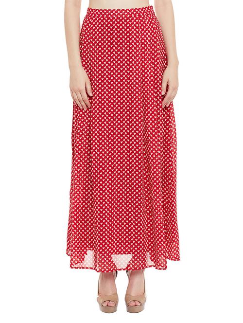 red side pleated maxi skirt - 13458827 - Standard Image - 1