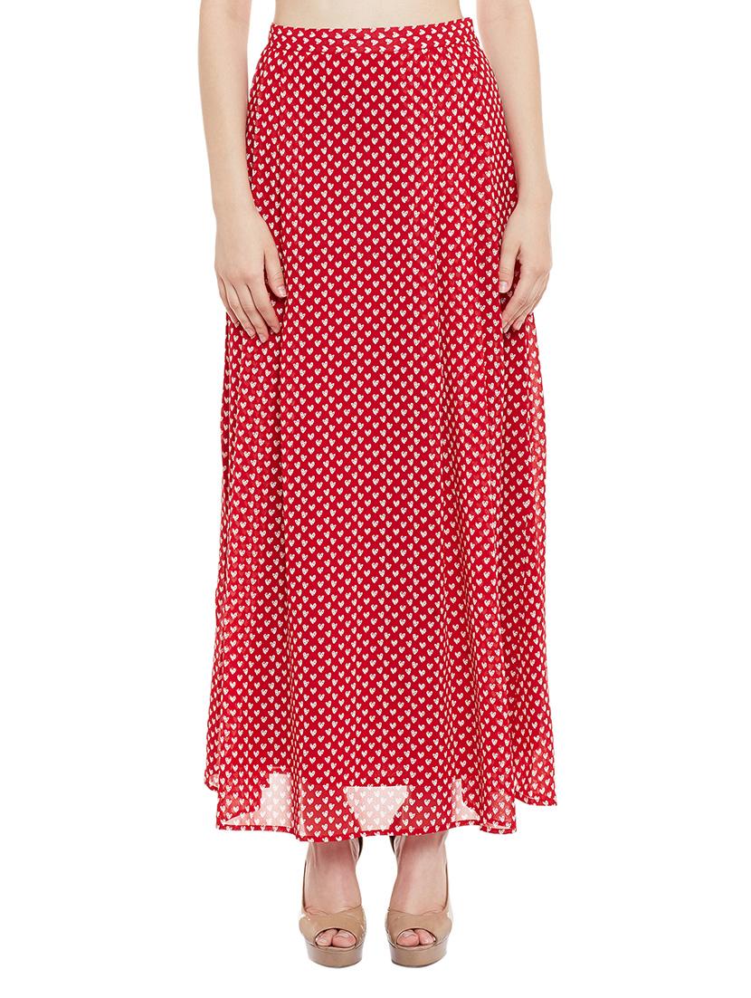 red side pleated maxi skirt - 13458827 - Zoom Image - 1