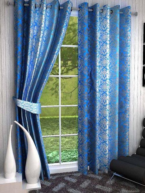 blue polyester printed door curtain - 13460611 - Standard Image - 1