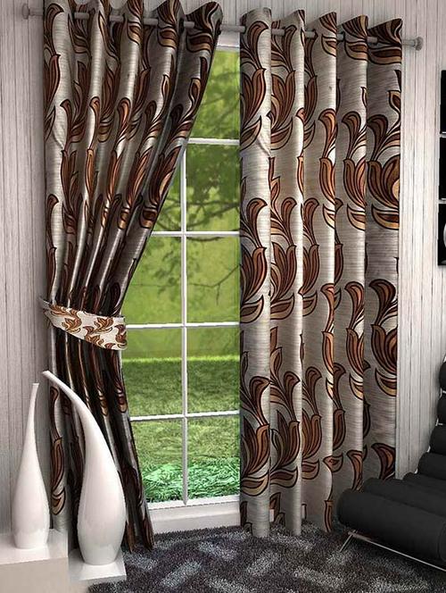 Brown Polyester Printed Door Curtain - 13460658 - Standard Image - 1