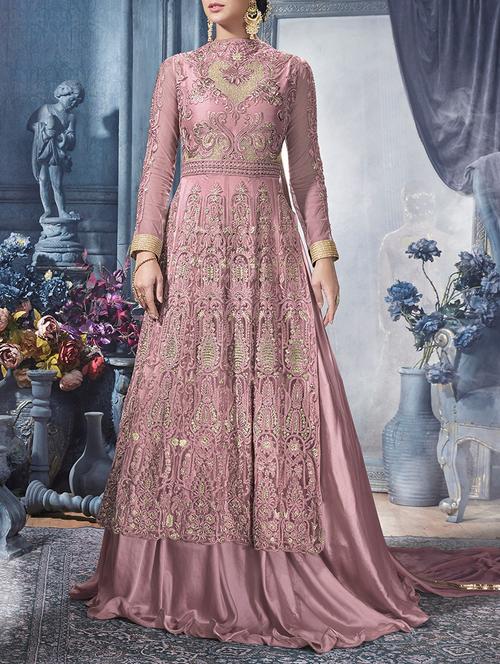Embroidered semi-stitched anarkali suit - 13461433 - Very Small Image - 1