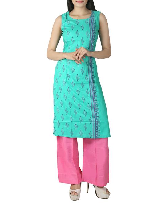 sky blue rayon printed straight kurta - 13463687 - Standard Image - 1