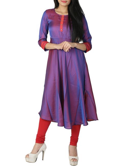 magenta silk flared kurta - 13463711 - Standard Image - 1