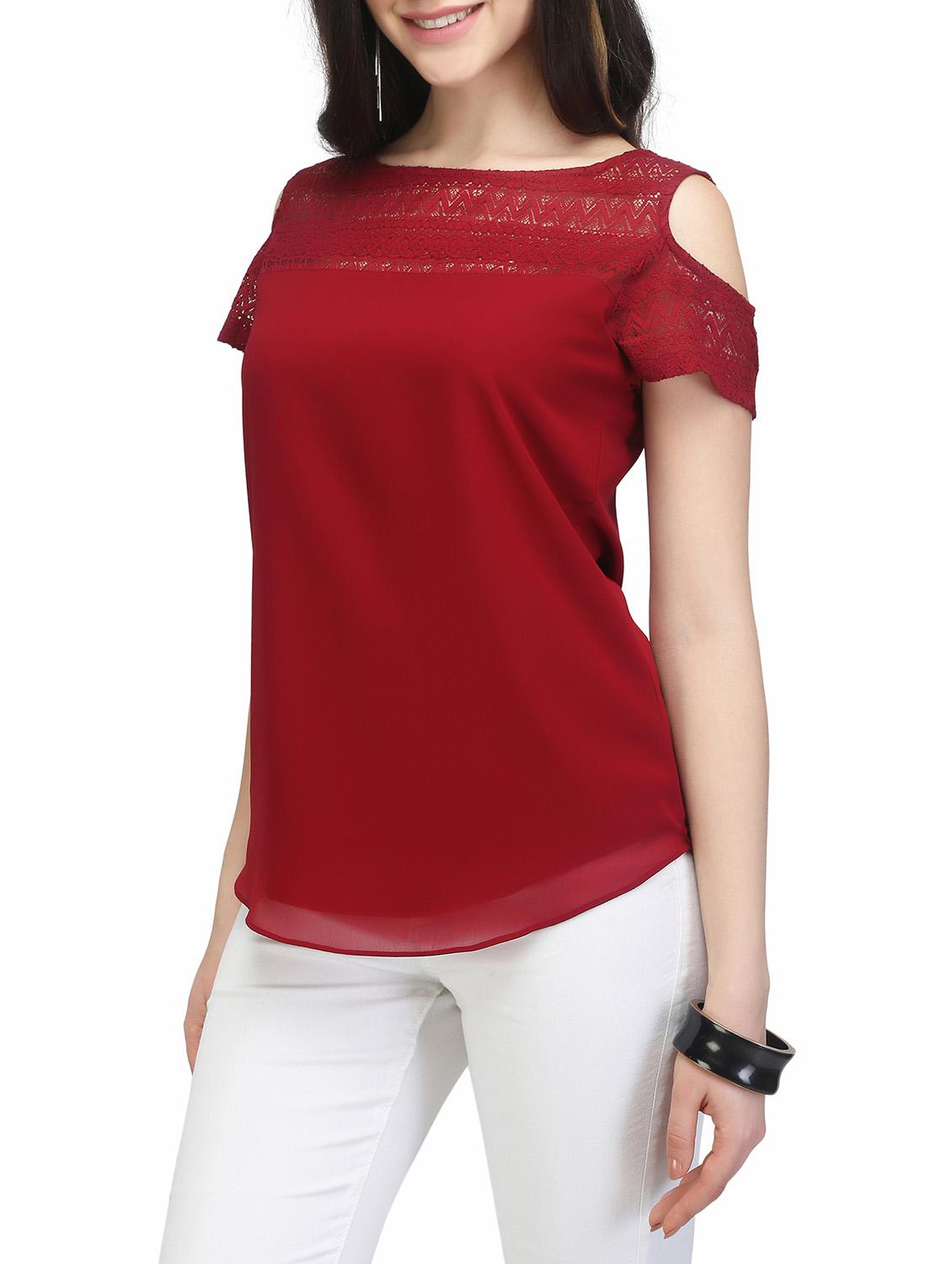 cold shoulder laced top - 13464043 - Zoom Image - 2