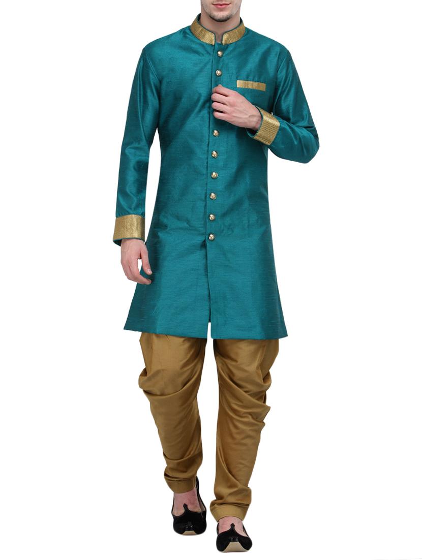 teal blue silk blend ethnic wear set - 13468566 - Zoom Image - 1