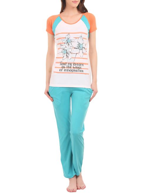 multicolored printed cotton nightwear set - 13469371 - Very Small Image - 1