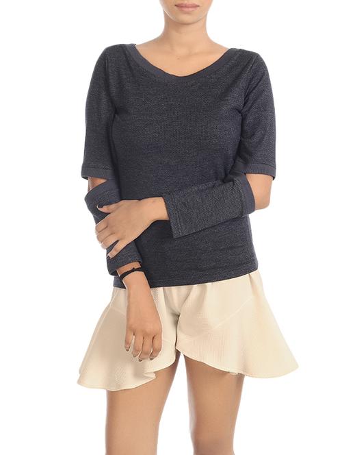 cut out sleeved knitted tee - 13470248 - Standard Image - 1