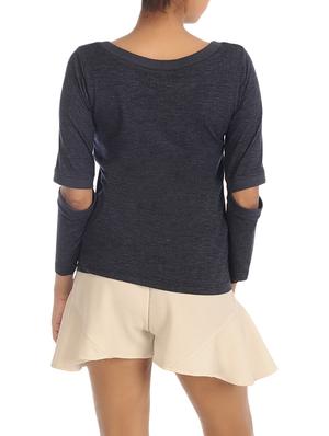 cut out sleeved knitted tee - 13470248 - Standard Image - 3