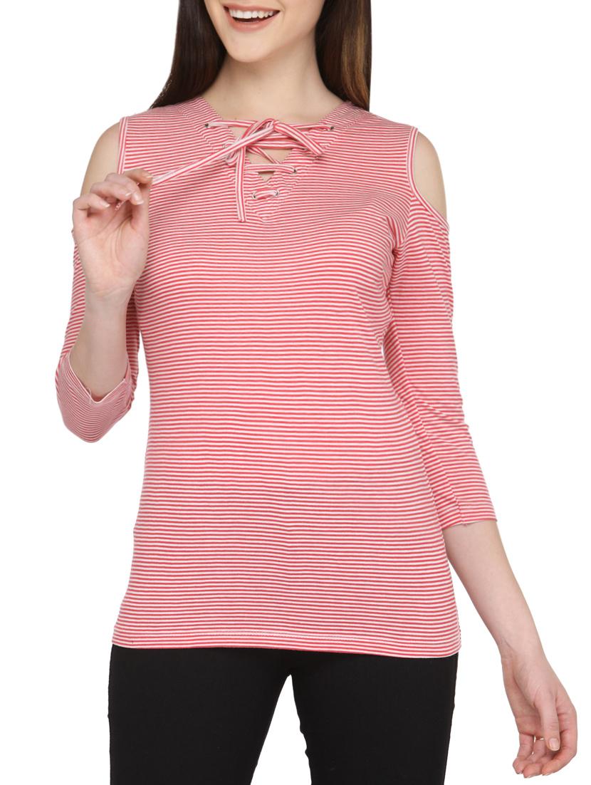 tie up neck striped top - 13480102 - Zoom Image - 1