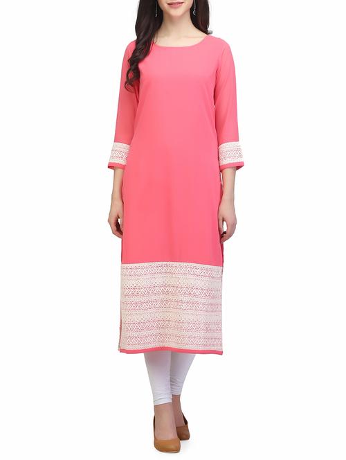 pink georgette straight kurta - 13480115 - Standard Image - 1