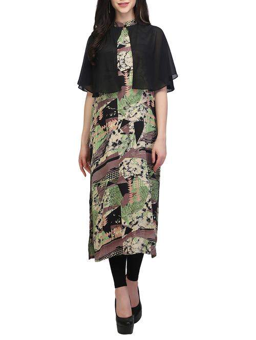 black rayon straight kurta - 13480142 - Standard Image - 1