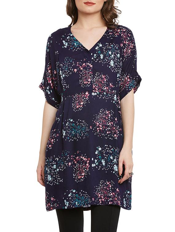 navy blue printed rayon tunic - 13480482 - Zoom Image - 1