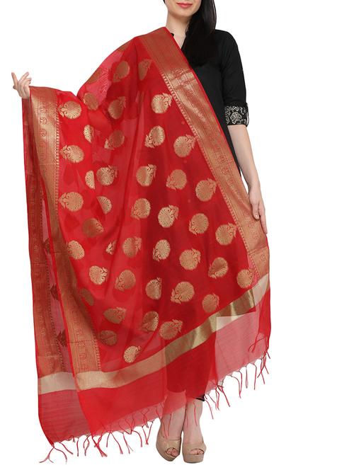 red chanderi banarasi dupatta - 13481085 - Standard Image - 1