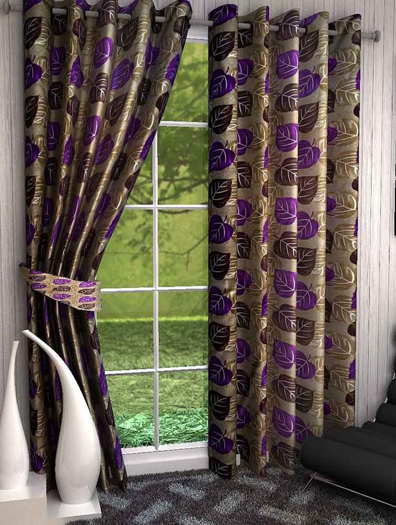 brown polyester set of 3 printed door curtain - 13482111 - Zoom Image - 1