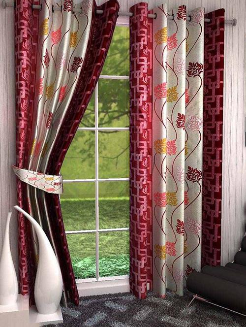 brown polyester set of 3 floral printed door curtain - 13482123 - Standard Image - 1