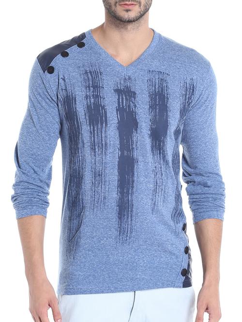 blue cotton front print t-shirt - 13482144 - Standard Image - 1