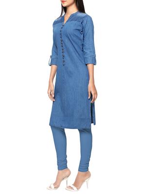 blue denim straight kurta - 13501092 - Standard Image - 2