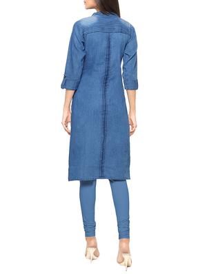 blue denim straight kurta - 13501092 - Standard Image - 3