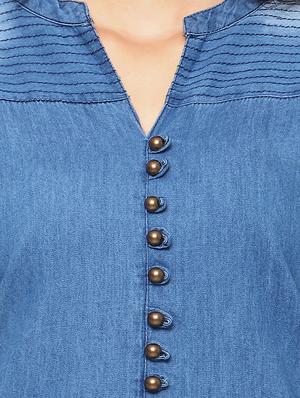 blue denim straight kurta - 13501092 - Standard Image - 4