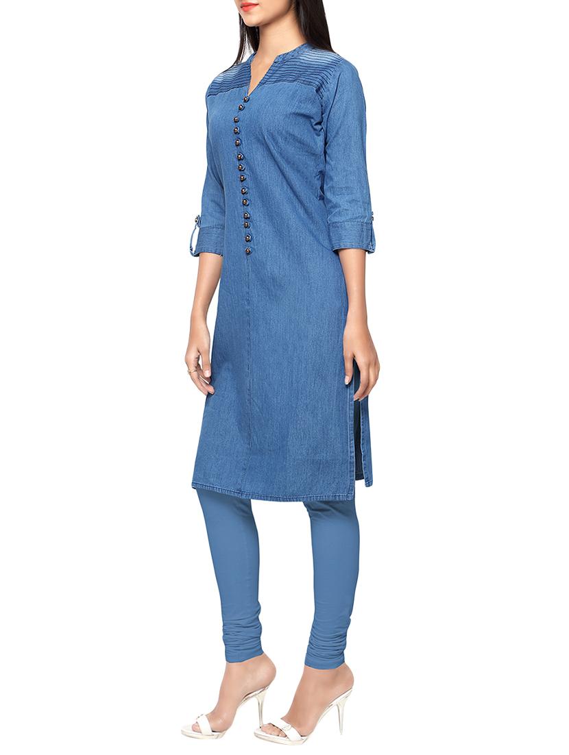 blue denim straight kurta - 13501092 - Zoom Image - 2