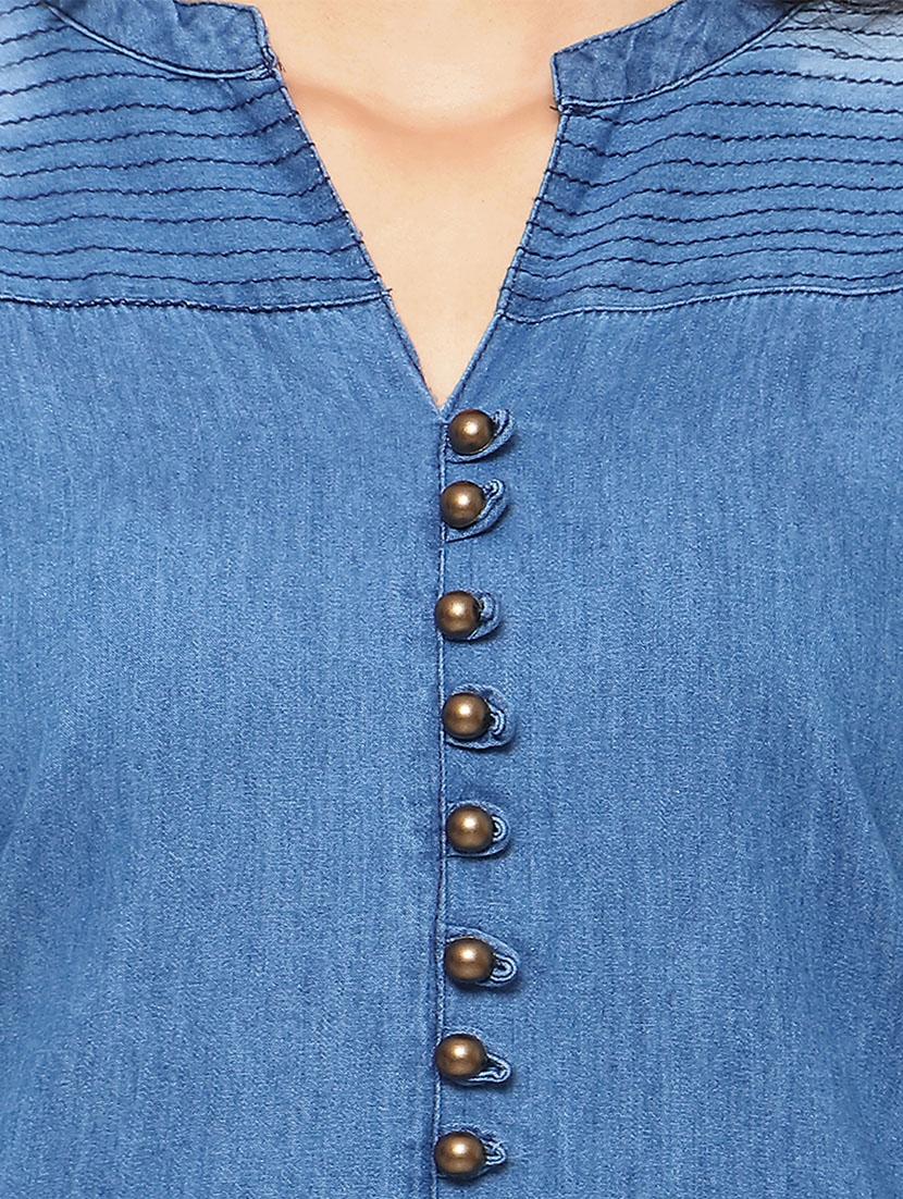 blue denim straight kurta - 13501092 - Zoom Image - 4
