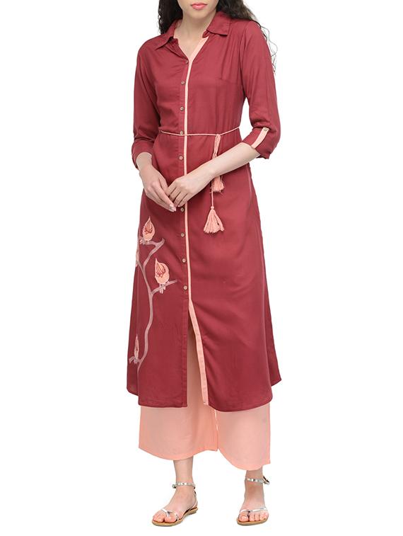 embroidered shirt collar kurta - 13549941 - Zoom Image - 1