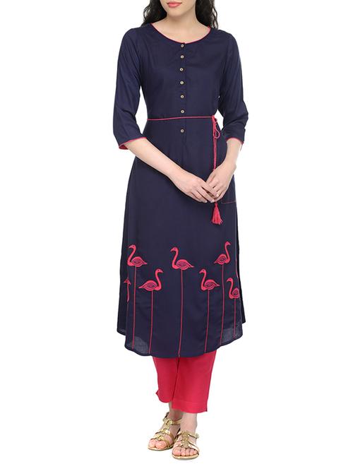 blue rayon a-line kurta - 13549946 - Standard Image - 1