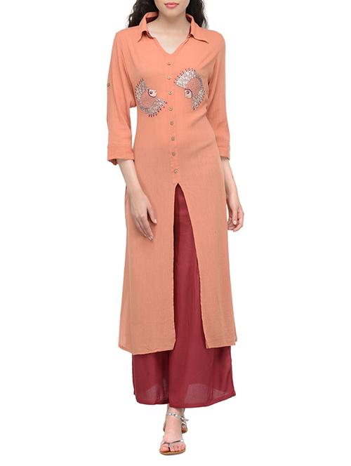 high slit embroidered kurta - 13549948 - Standard Image - 1