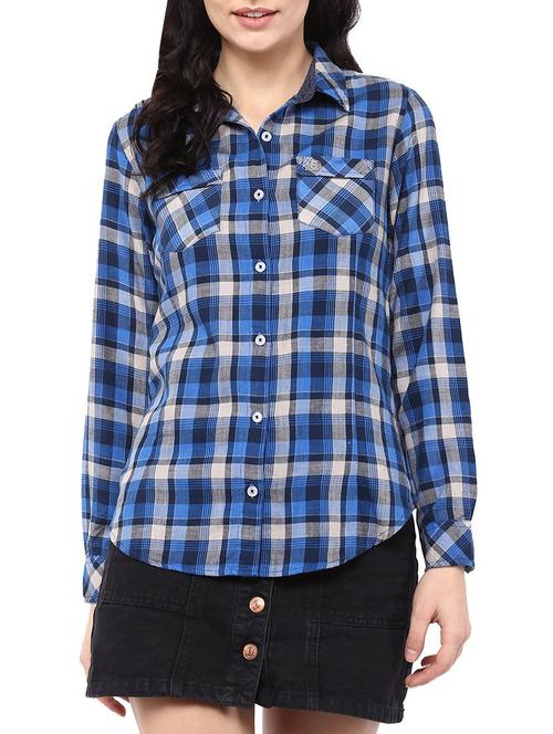 blue checkered cotton regular shirt - 13555720 - Standard Image - 1