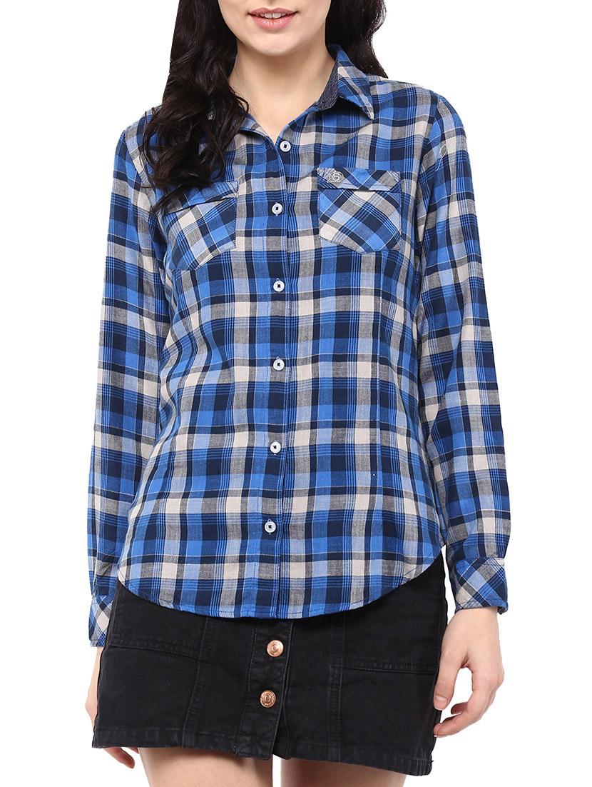 blue checkered cotton regular shirt - 13555720 - Zoom Image - 1