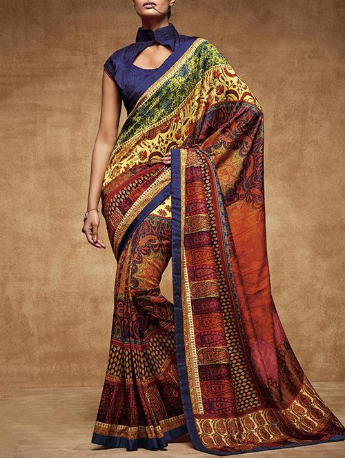 multi colored silk printed saree with blouse - 13556867 - Standard Image - 1