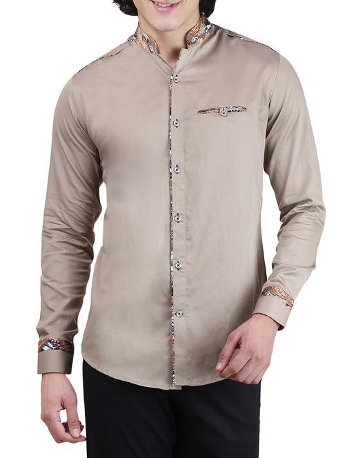 beige solid casual shirt - 13607332 - Standard Image - 1