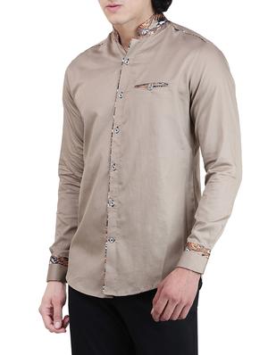 beige solid casual shirt - 13607332 - Standard Image - 2