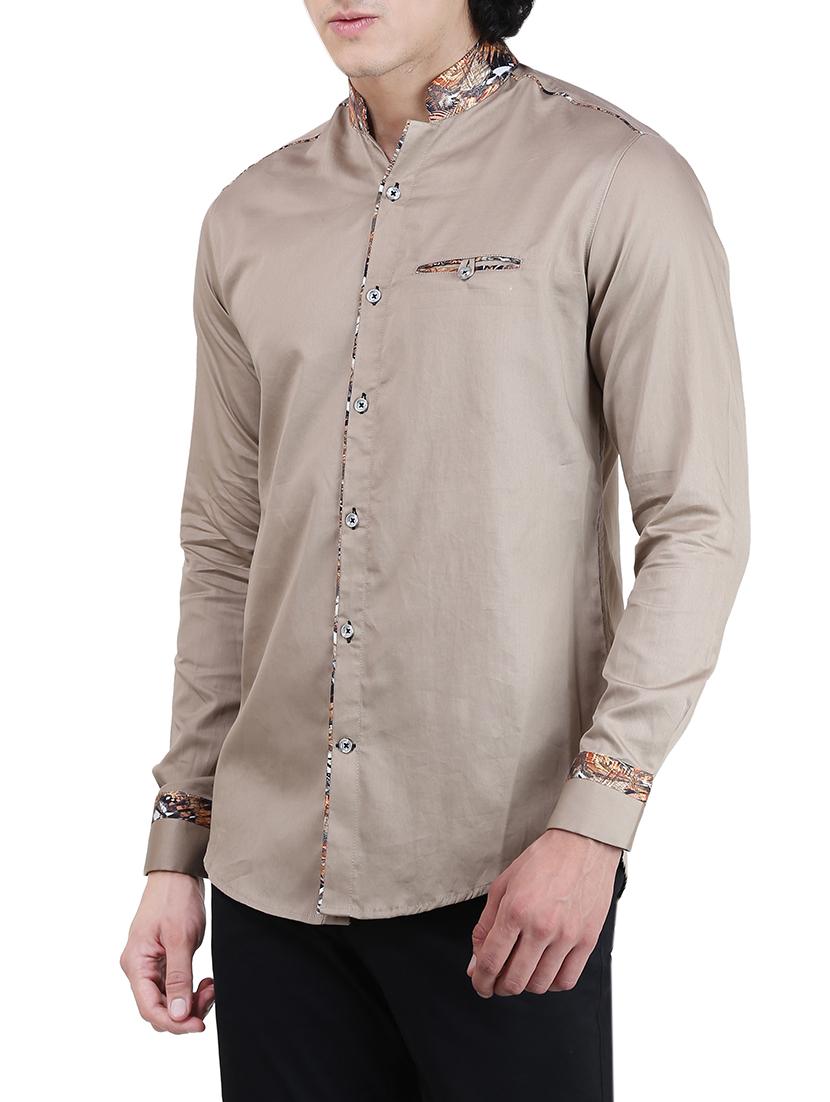 beige solid casual shirt - 13607332 - Zoom Image - 2