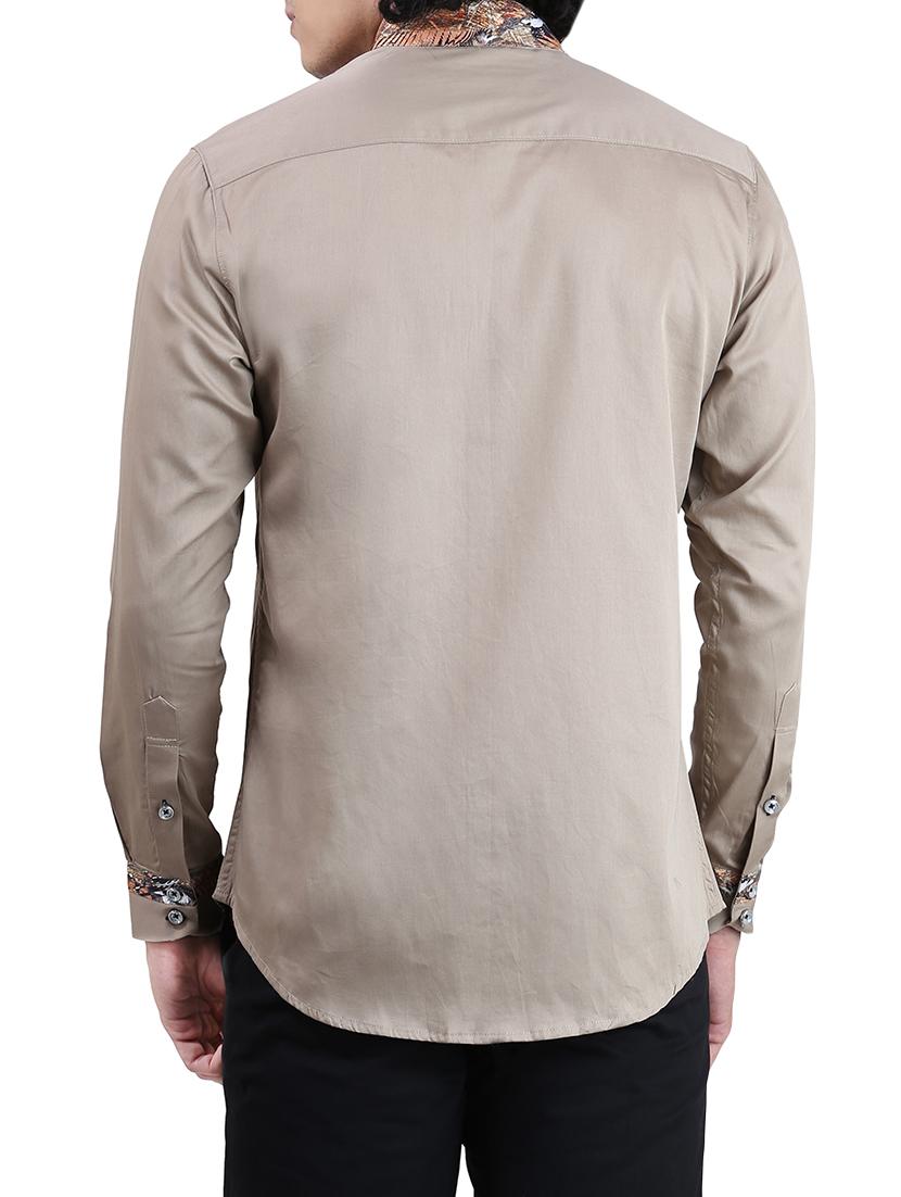 beige solid casual shirt - 13607332 - Zoom Image - 3